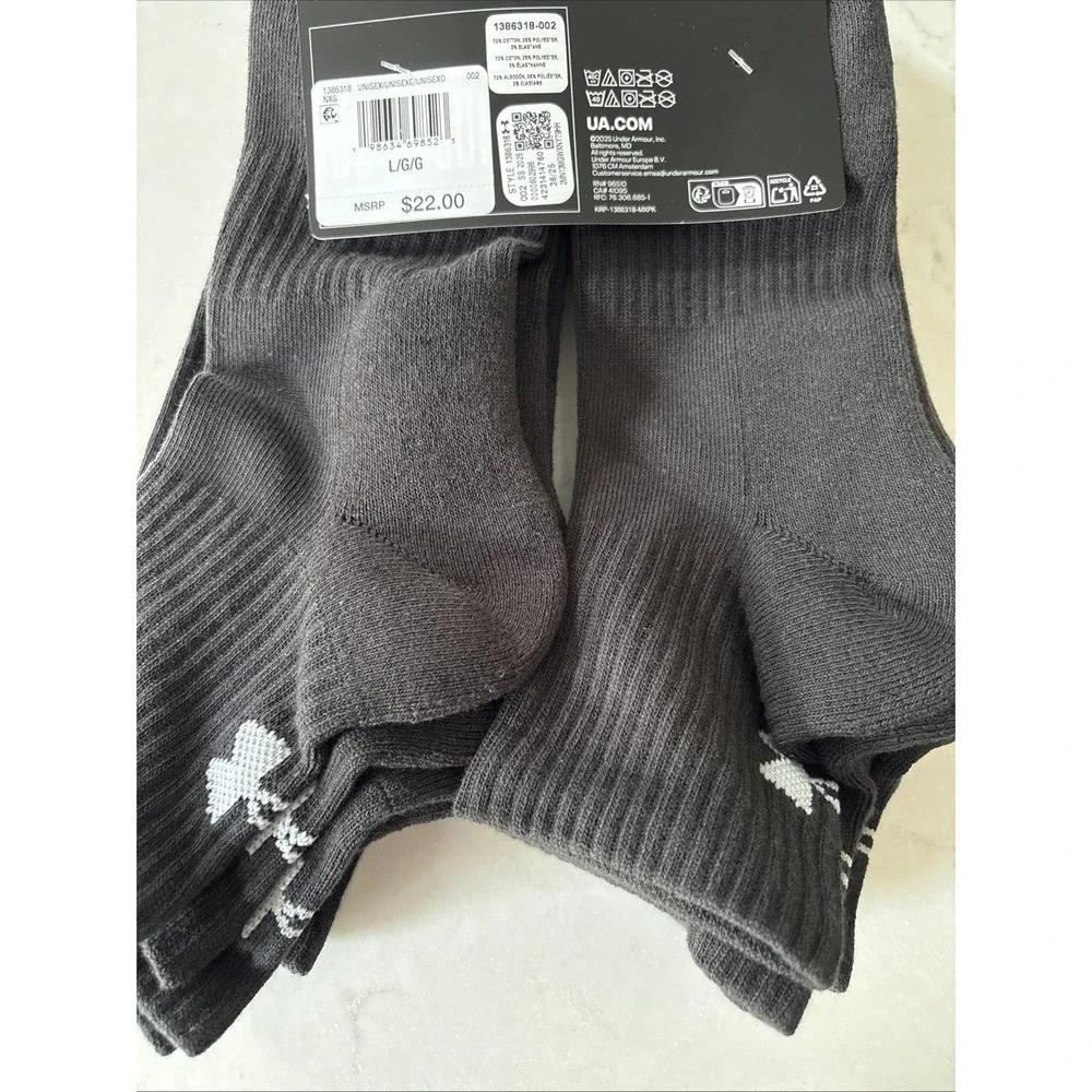 6 Pair Under Armour Men's LG Training Cotton Quarter Socks Men Shoe US 8.5-13